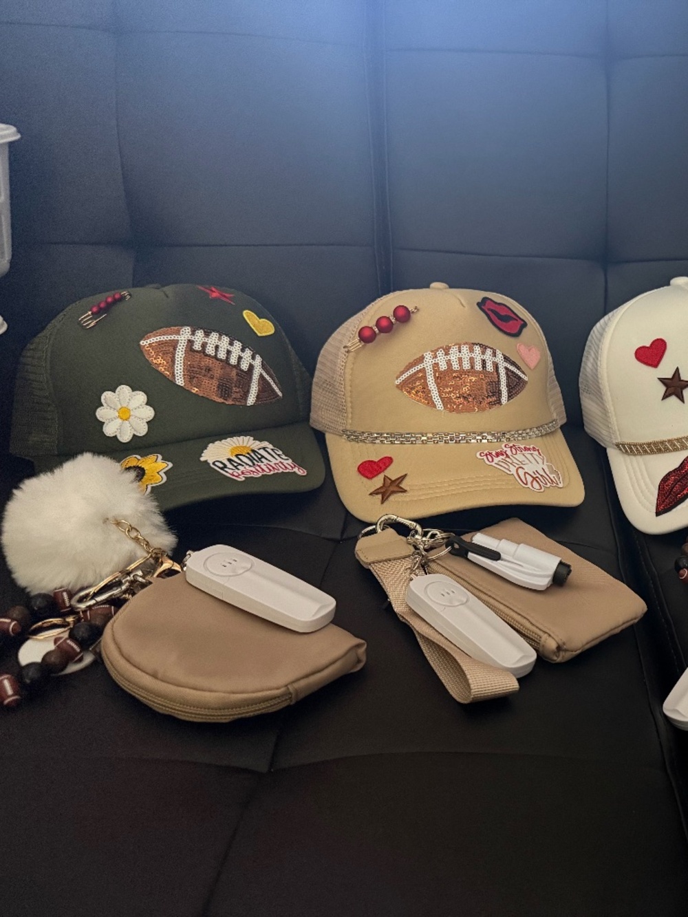 Embellished Football Trucker Hat & Keychain Bundle - NWOT